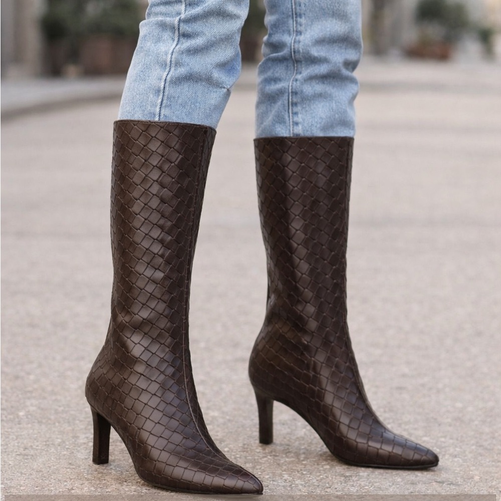 Mentha Woven Faux Leather Boots